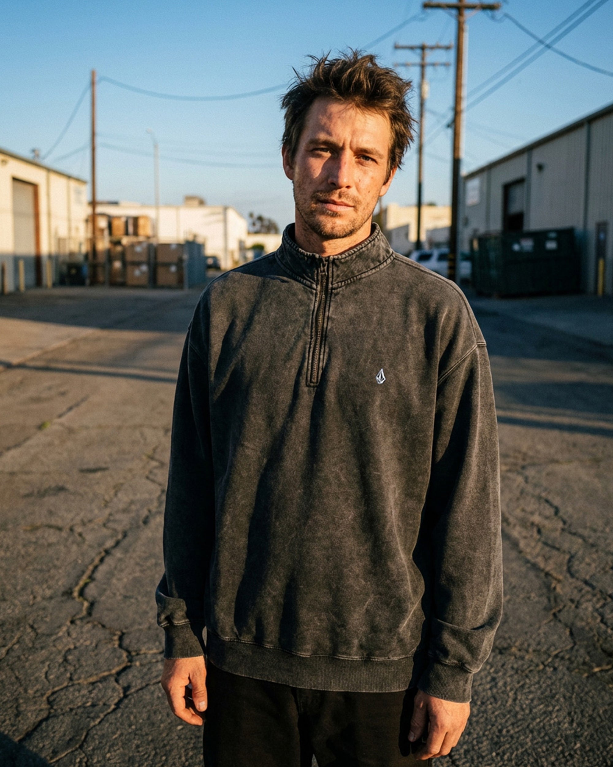 Single Stone Quarter Zip Sweatshirt - Light Acid Black - Men