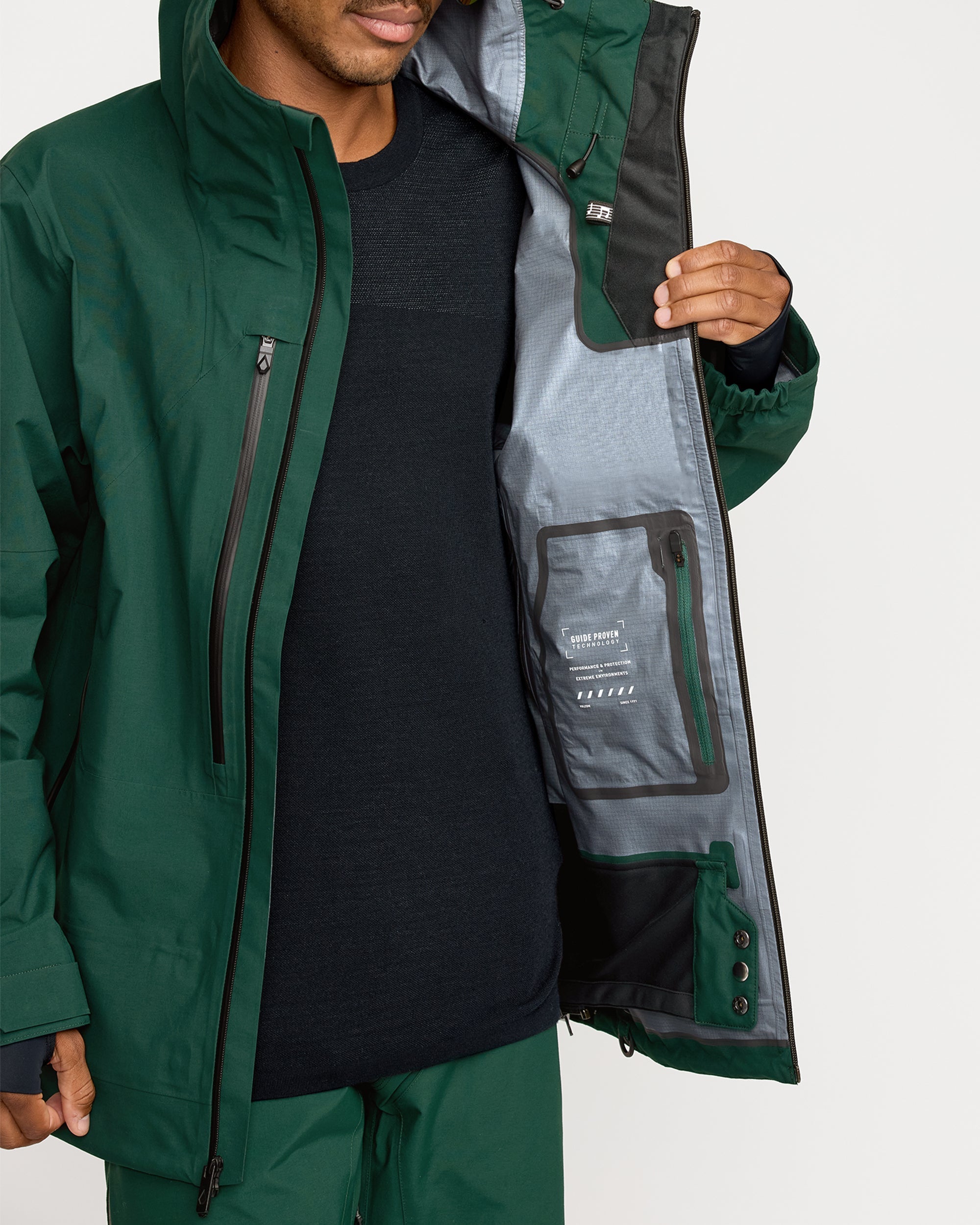 Anyox Guide Gore-tex Pro Shell Jacket - Black Green - Men - Volcom Anyox Guide Gore-tex Pro Shell Jacket - Black Green - Men - Volcom