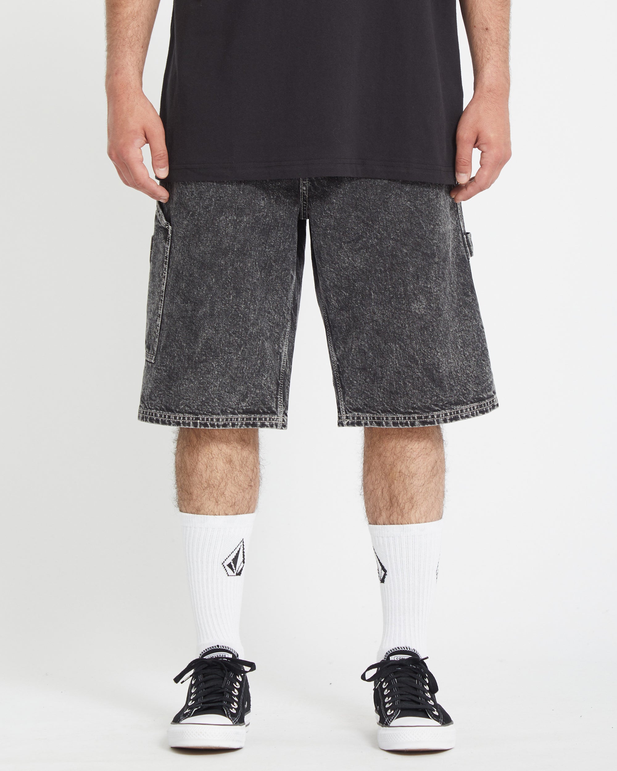 Labored Denim Utility Short - LIGHT ACID BLACK