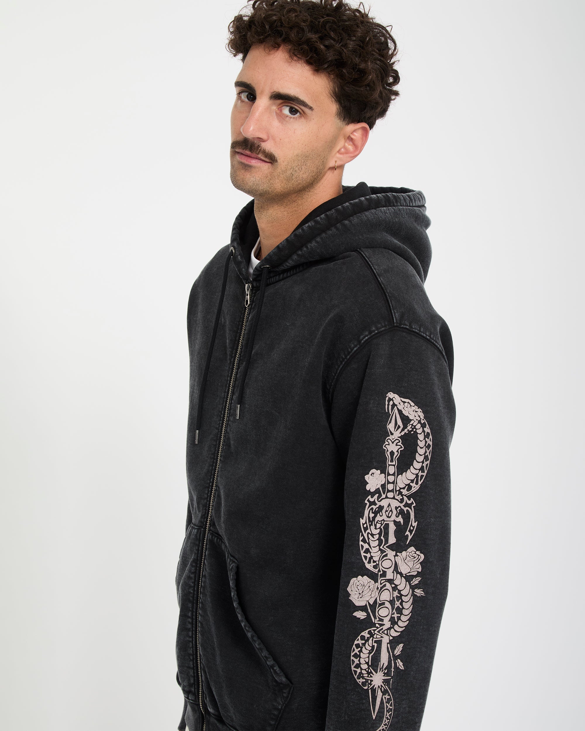 Die By The Stone Full Zip Hoodie - Light Acid Black - Men - Volcom