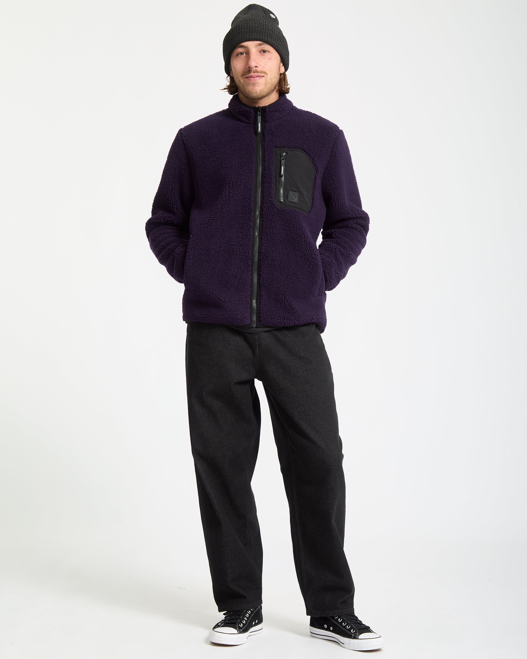 Muzzer Fuzzar Zip Sherpa Sweatshirt - Dark Purple - Men - Volcom