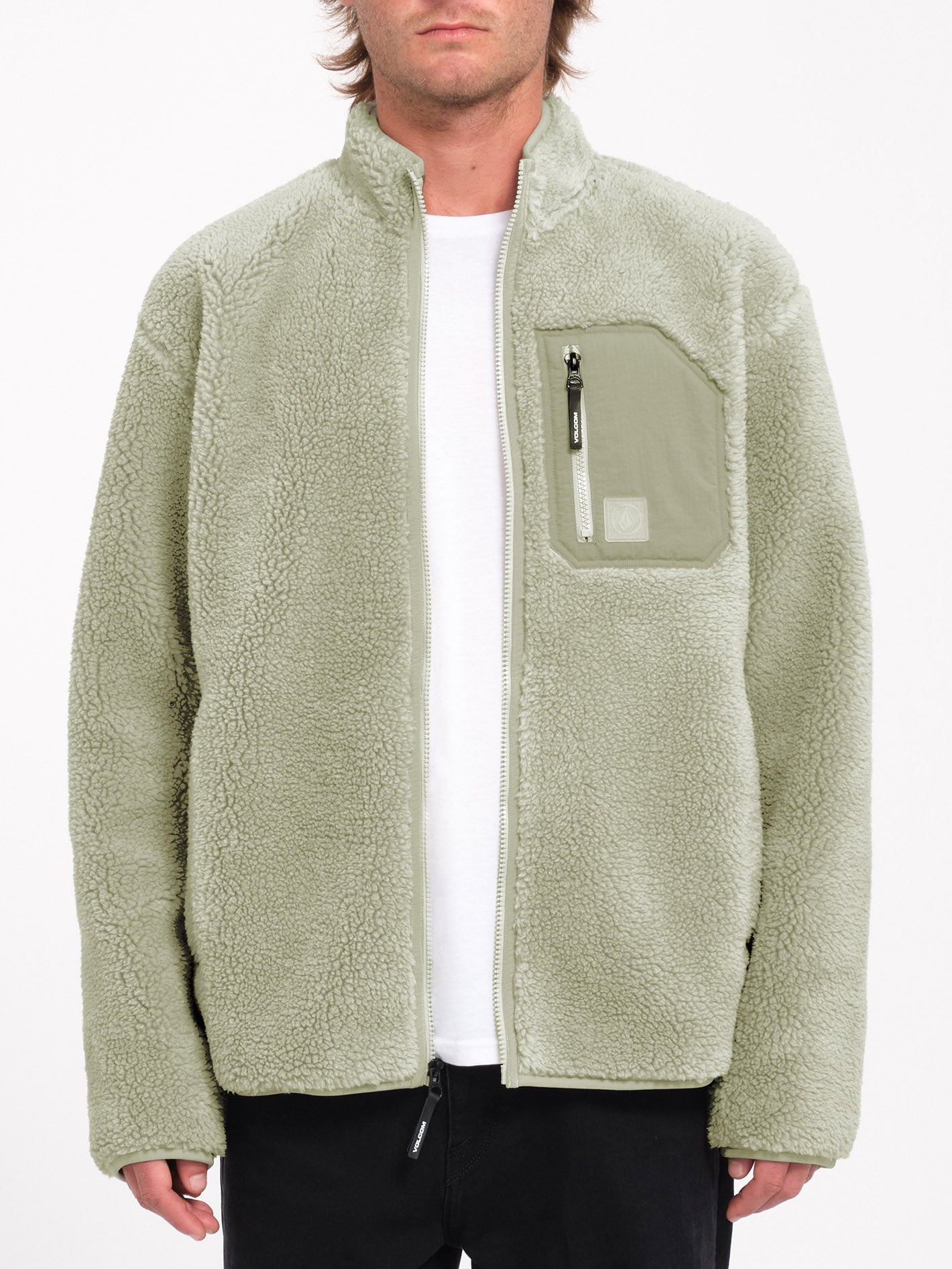 Muzzer Fuzzar Zip Sherpa Sweatshirt - Green Tea - Men - Volcom EU