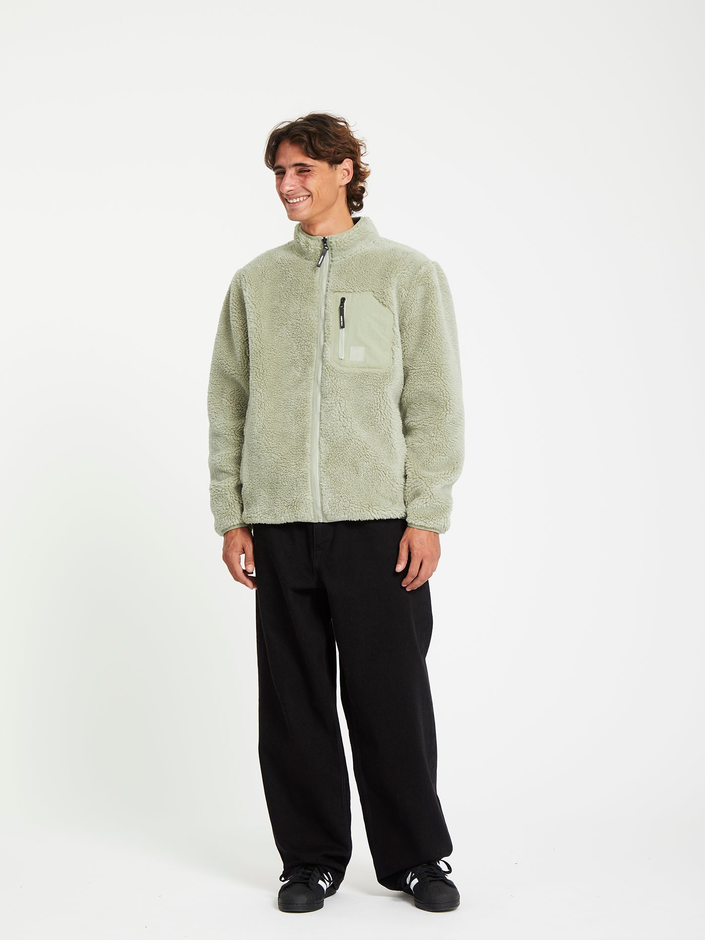 Muzzer Fuzzar Zip Sherpa Sweatshirt - Green Tea - Men - Volcom EU