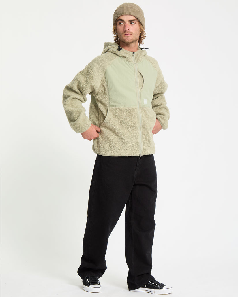 Nomaa Sherpa Zip Sherpa Hoodie - Green Tea