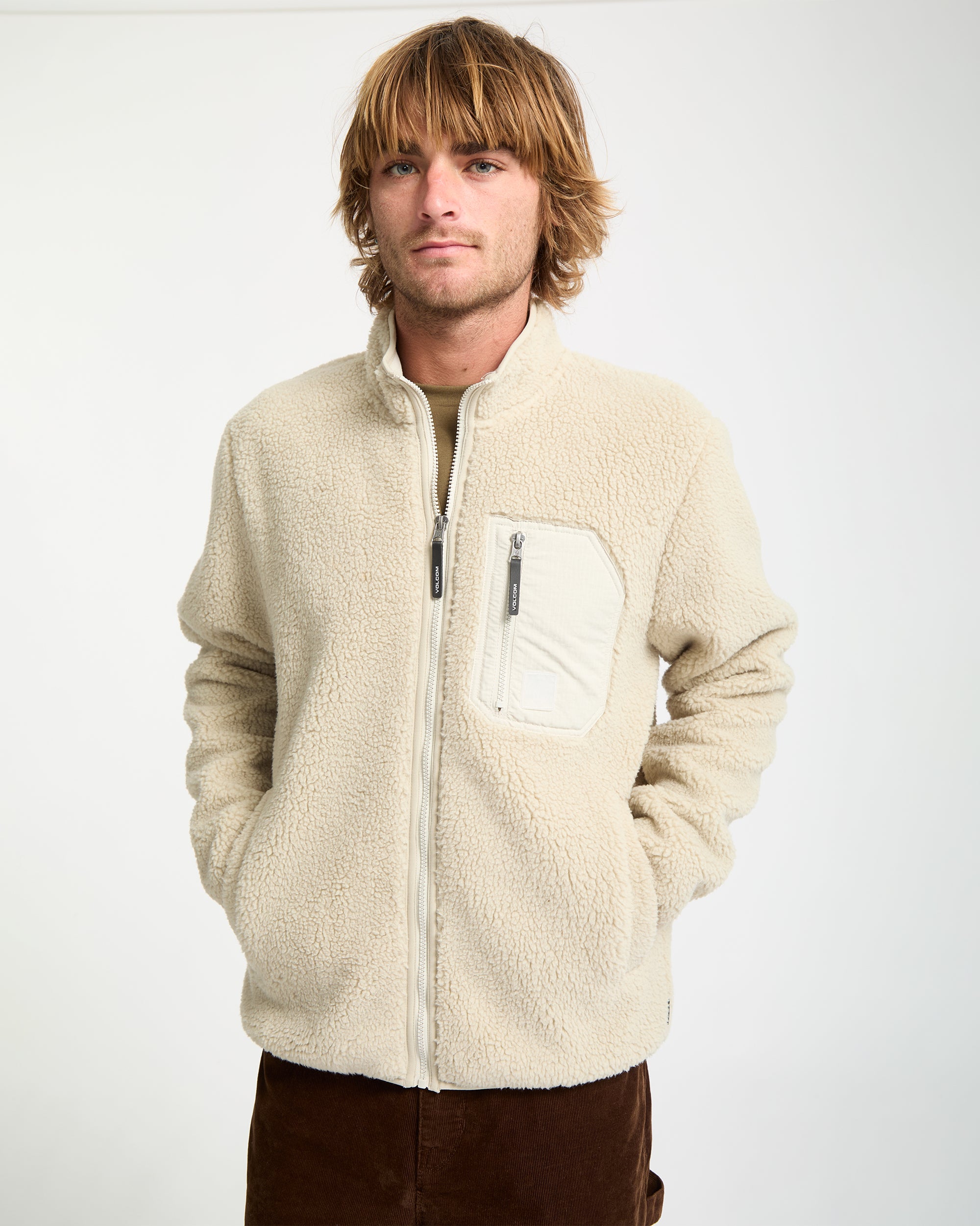 Muzzer Fuzzar Zip Sherpa Sweatshirt - Stone - Men - Volcom EU