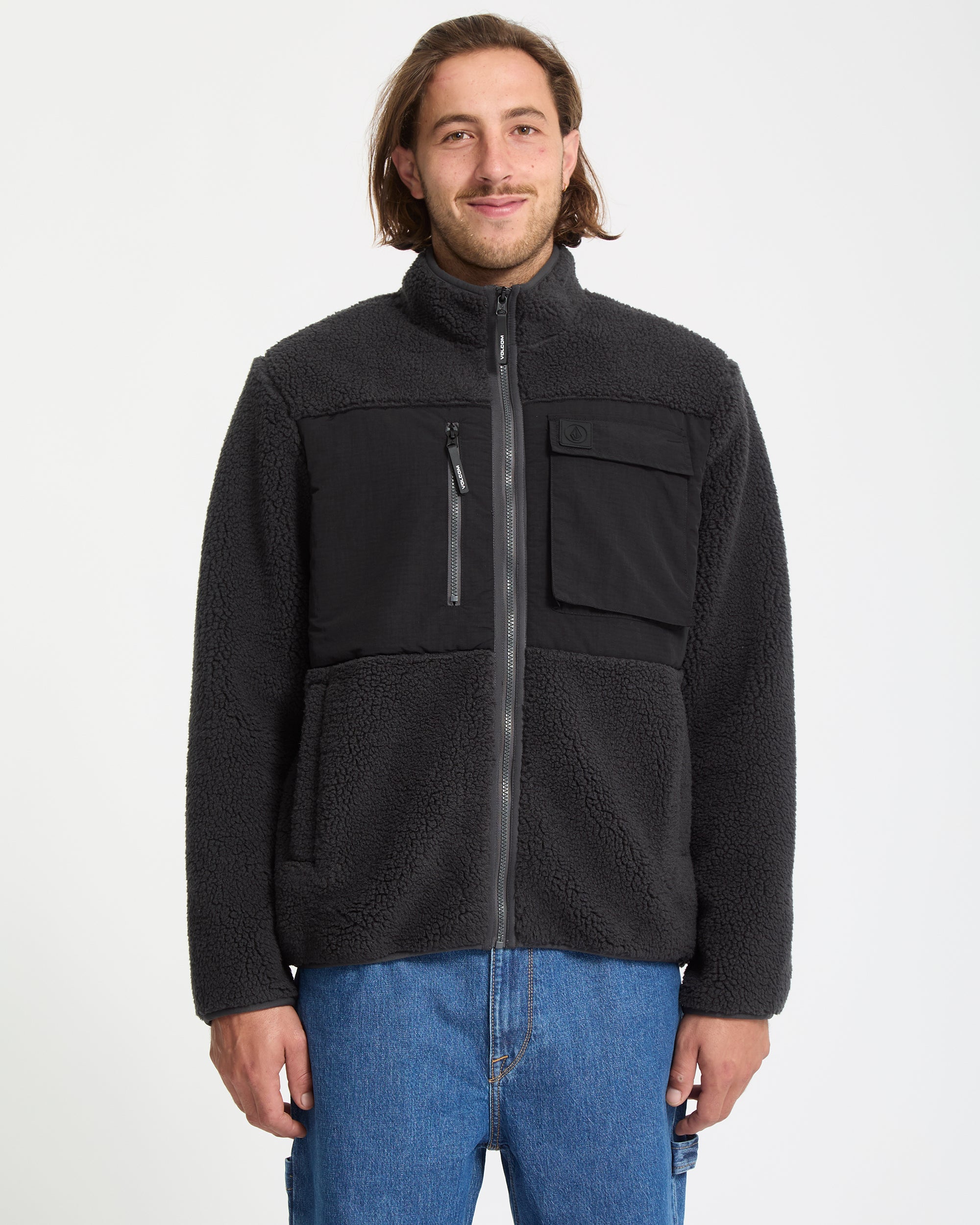 Storm Stone Zip Sherpa Jacket - Asphalt Black - Men - Volcom EU