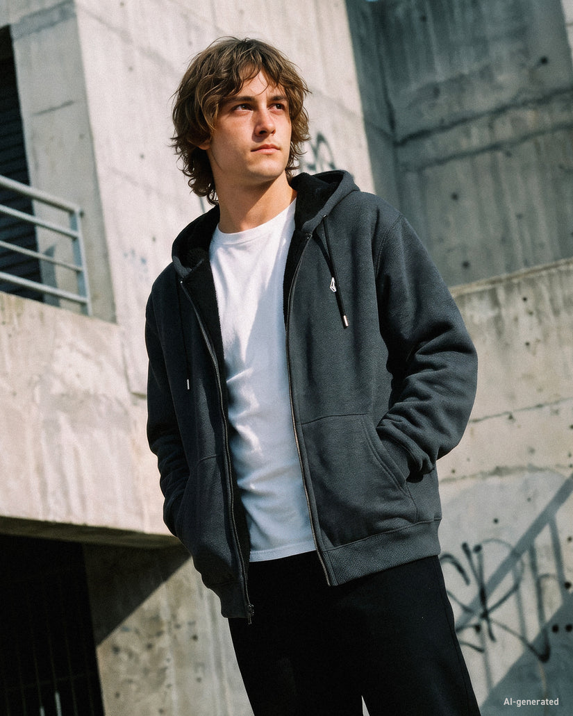 Single Stone Lined Zip Hoodie - Heather Black