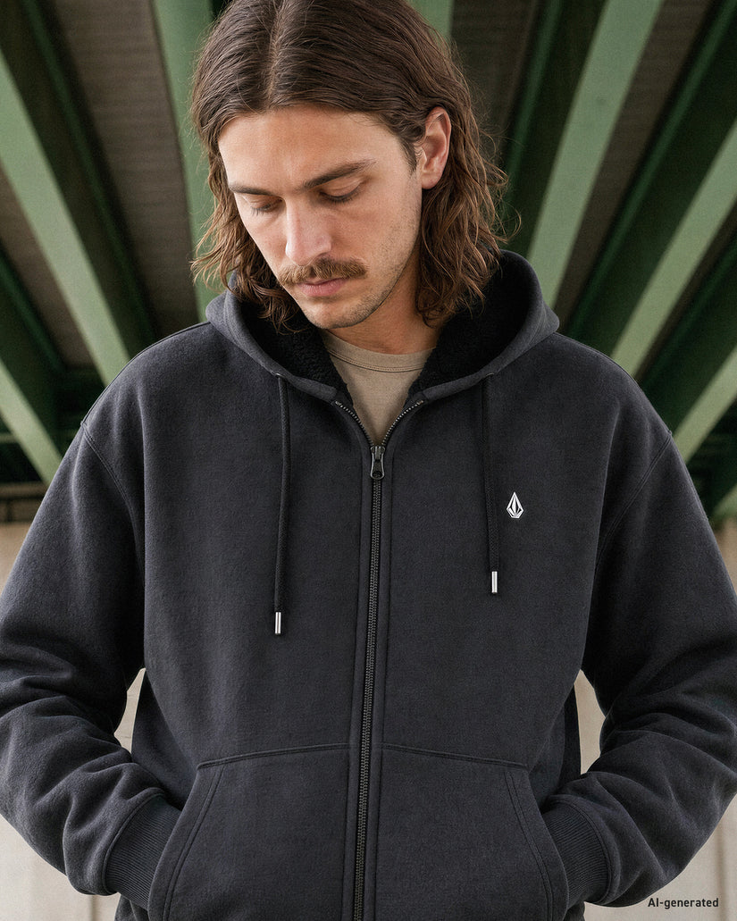 Single Stone Lined Zip Hoodie - Heather Black