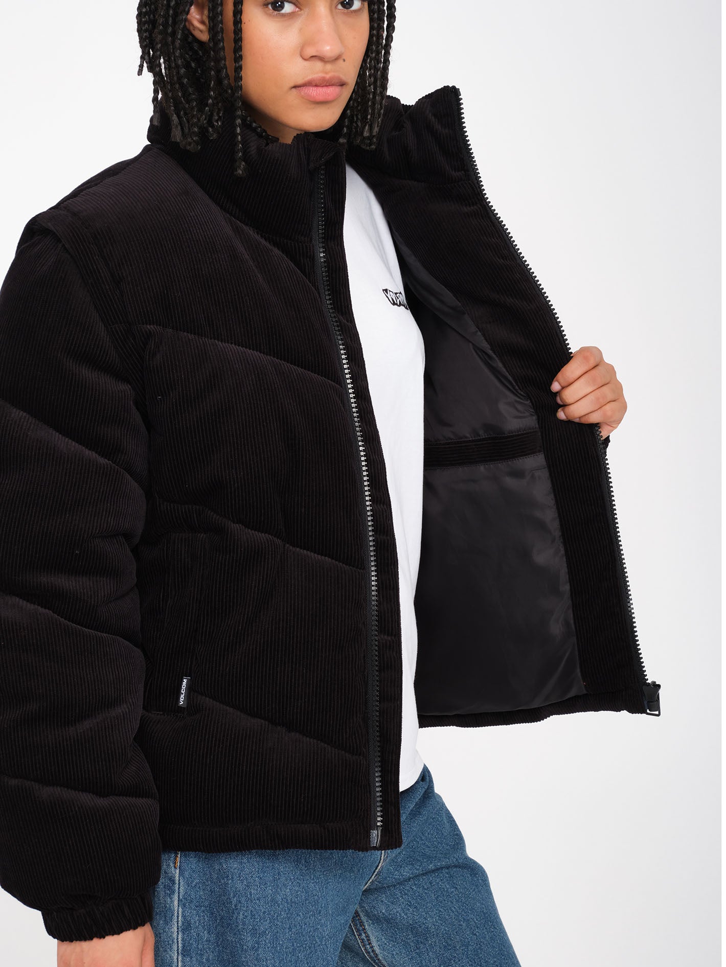Cord puffer jacket black clearance