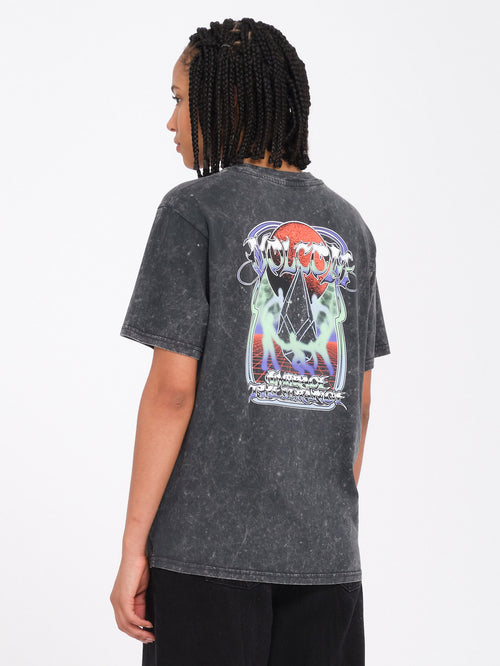 T-Shirt Donna Volcom Lock It Up - Maglietta Corta Overdye, Colletto A Costine