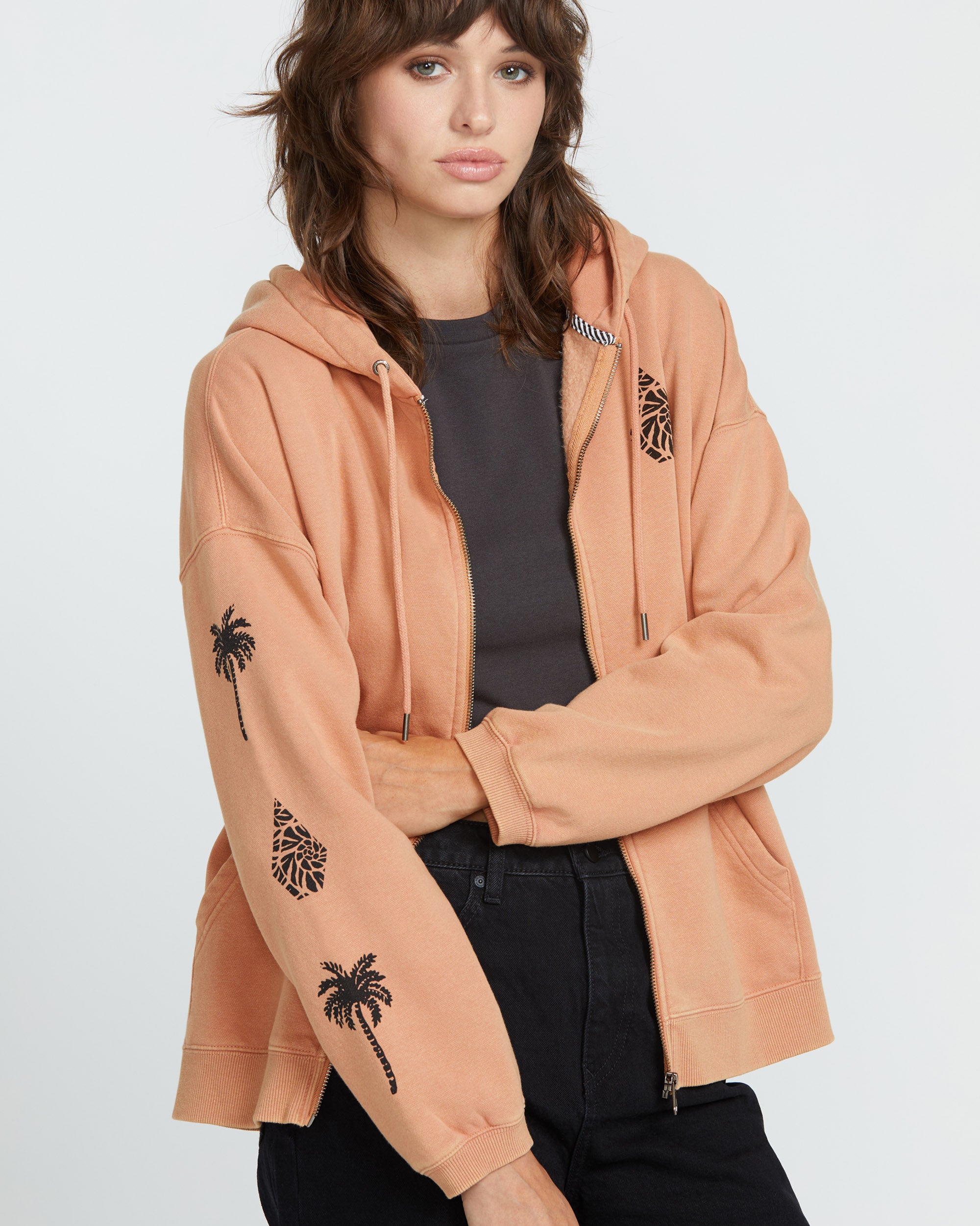 Stone Art Up Zip Hoodie - SAND BROWN - Women - Volcom EU – Volcom