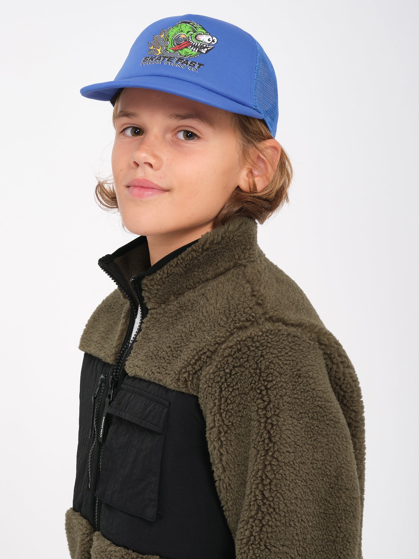 Storm Stone Zip Sherpa Sweatshirt - Wintermoss - (KIDS) - Volcom