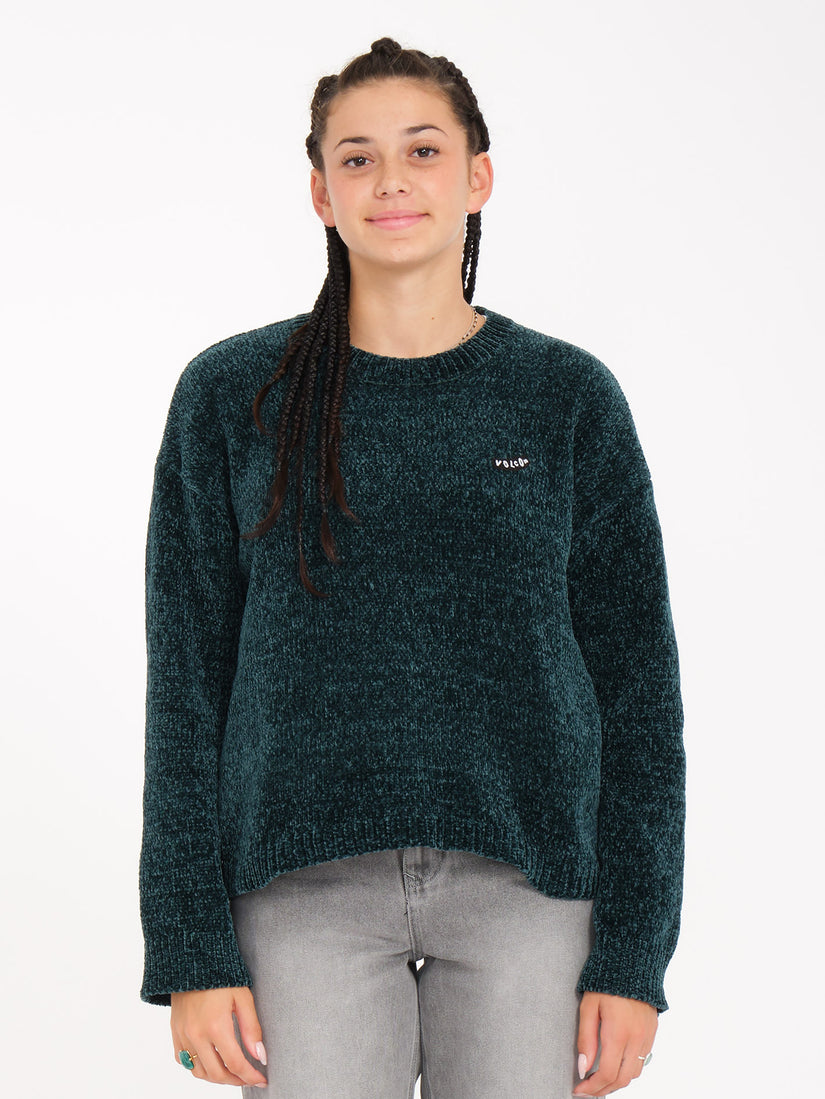 Volcom Women's Bubble Tease Sweater - Boxy Fit Crewneck Pullover With Metal Badge