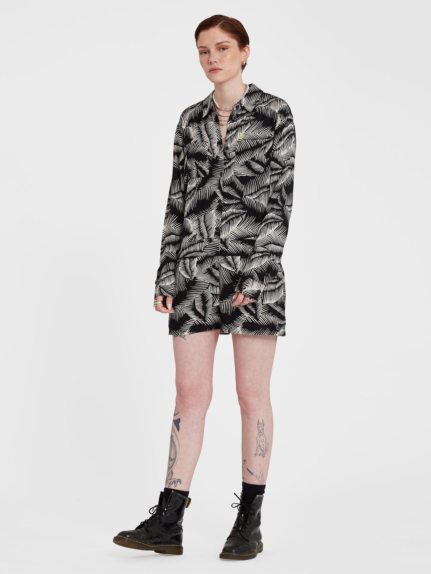 Stay Palm Romper - BLACK WHITE