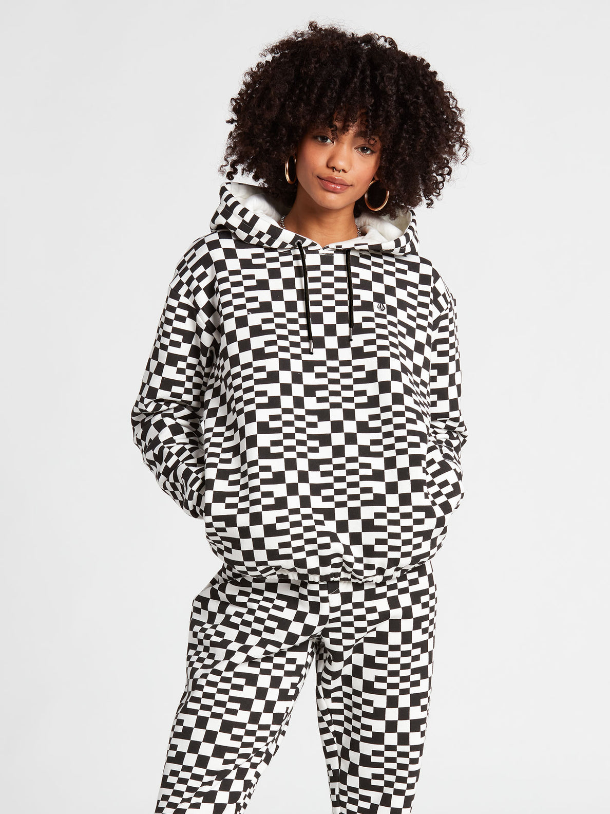Checkerboard hoodie women's top